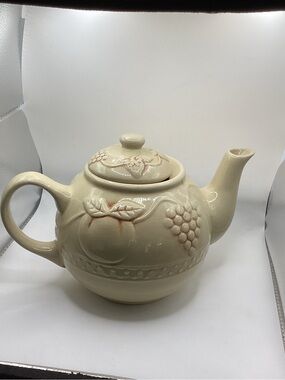 Cream Ceramic Teapot with Fruit Relief Design